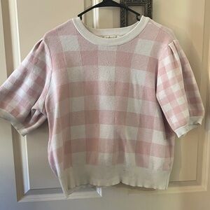 DownEast Pink and White Checkered Sweater